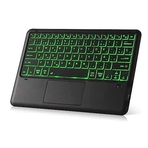 Teclado Bluetooth con Ratón Touchpad y Retroiluminación LED 11 Colores, QWERTY Español Inalámbrico Teclado para Tableta Compatible con Smart Fire TV Box iPad Smartphone Mac PC Portátil (teclado sólo)