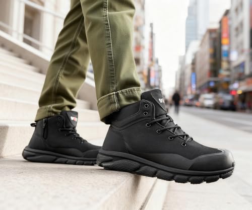 Image of LARNMERN Steel Toe Work Boots Men Slip Resistant Safety Shoes Side Zipper Industrial Construction High Top Comfortable Combat Tactical Boot 51699(10 Men, All Black)