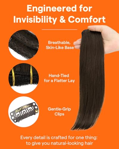 Image of Full Shine Thin Hair Extensions Clip ins, Dark Brown | Clip in Hair Extensions Straight, Blends Naturally, for Weekend Trip, 12 Inch 3 Pcs 60g