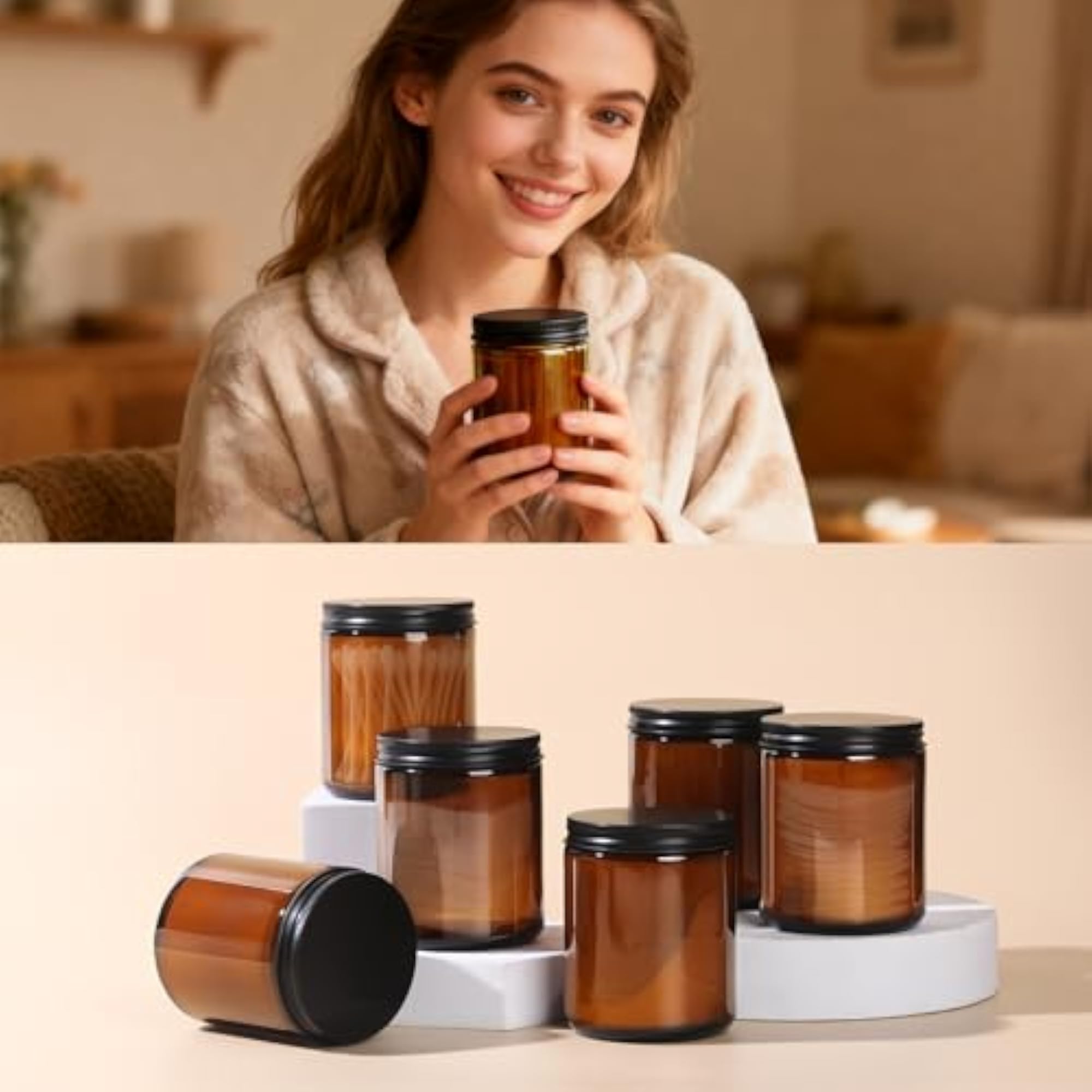 8oz Amber Glass Jars with Airtight Lids (3 Pack)