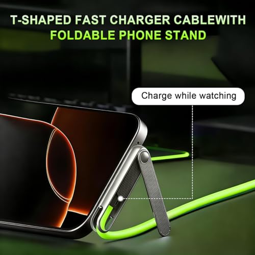 Image of Verilux PD 240W 2 in 1 Type C Cable Fast Charging with Stand, 3.9Ft Right Angle C Type Charger Cable with 480MBPS Data Transfer for iPhone 17 /17 Pro /17 Pro Max /16 /15, Galaxy S25 /S24, Green