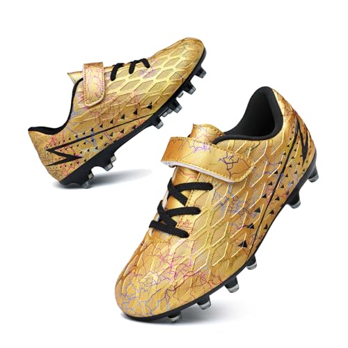 Boys Football Boots Kids Girls Soccer Shoe FG/AG Athletics Soccer Training Sport Shoes Teenager Profession Competition Running Shoes Indoor Outdoor Football Shoes Sneakers for Unisex Gold