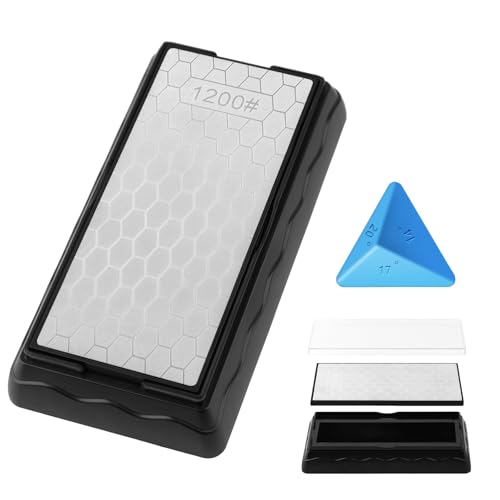 Double-sided Diamond Sharpening Stone Knife Sharpening Stone with Extra Fine 1200/Coarse 400 Grit Diamond Plate Storage Case with Non-Slip Base & Angle Guide(7 x 3.5 Inch)