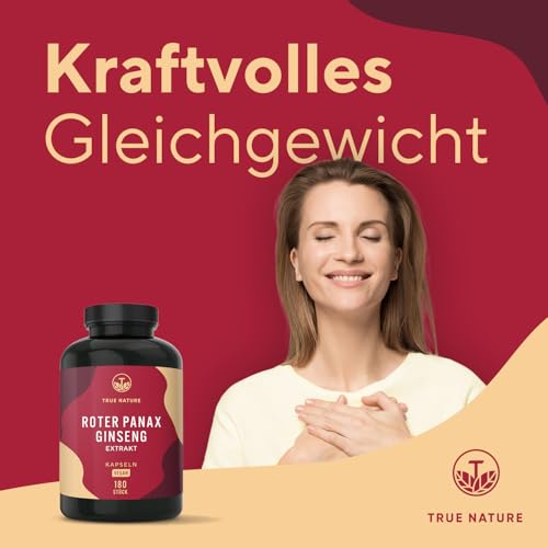 Roter Panax Ginseng | 600 mg (20% Ginsenoside) - 180 Ginseng Kapseln - Vegan & ohne unerwünschte Zusätze - Laktose- & glutenfrei - TRUE NATURE – Bild 3
