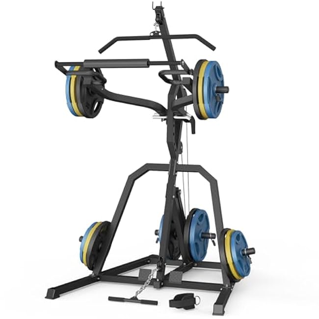 DONOW Leverage Gym Power Rack Squat Rack Lever Gym with LAT Low Row System Home Gym System Workout Station 2:1 Ratio (Without Weight Plates)