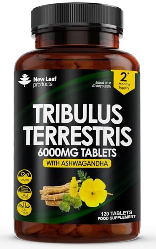 Tribulus Terrestris 6000mg High Strength Tablets Enriched with Ashwagandha - 95% Sapopins - 120 Tribulus Terrestris Tablets Made In The UK By New Leaf