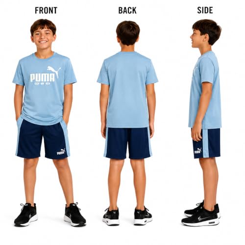 Image of PUMA Boys Active Shorts Set - 2 Piece Dry Fit T-Shirt and Performance Gym Shorts - Activewear Clothing Set for Boys (4-16)