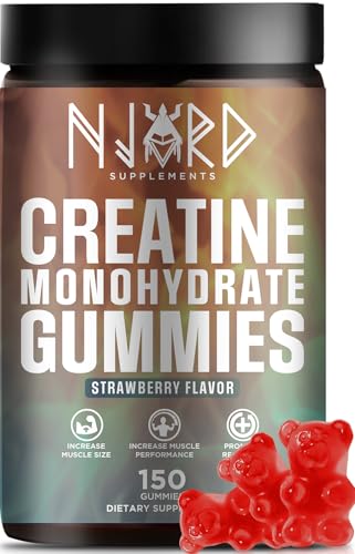 NJORD SUPPLEMENTS Creatine Monohydrate Gummy Candy, Sugar-Free, 30 Servings, 5g of Creatine Per Serving, Vegan, Gluten-Free, Bodybuilding Recovery Supplement to Increase Muscle Size and Strength
