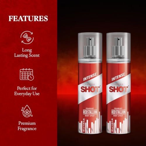 Image of Layer'r Shot Red Stallion Body Spray Combo for Men 135ml Pack of 2 | Long-Lasting Premium Fragrance | Fougere Fresh, Bergamot & Woody Scent| Everyday Perfume | Perfect Deodorant Gift for Him