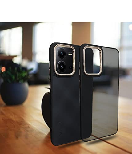 Image of A rtistque Frosted Translucent Back Cover Case for Vivo V25 5G | Electroplated Chrome Ring | Raised Camera Edges for Protection | Smooth Sides TPU - Black