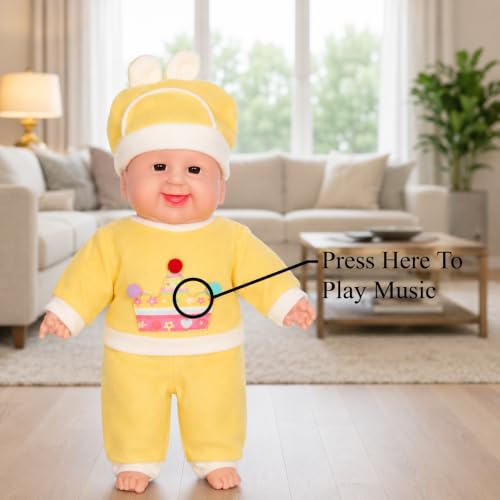 Image of MEMAN Cute Baby Boy Doll - Soft Plush Teddy Toy with Touch Sensor, Talking & Musical Features for Kids, Boys & Girls | Interactive Playtime Companion (Yellow)