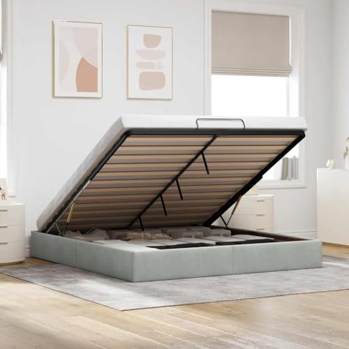 Iiaky Cama 180 x 200 cm Estructura de Cama otomana 180 x 200 cm Canapé abatible 180 x 200 Base tapizada Cama Doble -Gris claro-180 x 200 cm
