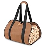 RANSENERS Firewood and Log Carrier Bag with Gloves, Large Sized Canvas Handbag for Transporting Wood from Outside to Fireplace