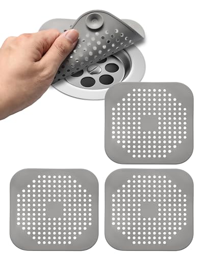 3 Pcs Protection de Drain de Silicone,Filtre Evier avec Ventouse,Filtre de Couverture de Drain de Baignoire,Filtre D'éVier de Cuisine,Filtre à Cheveux et Saletés pour Cuisine,Bain et Baignoire(Gris)