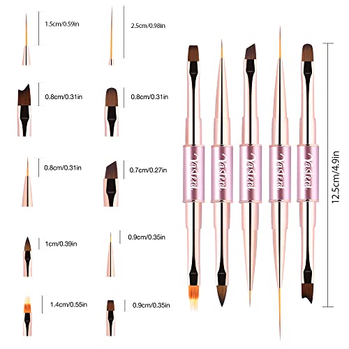 Image of Yasterd 5Pcs Nail Art Brushes Set Double-Ended Nail Art Tools for Nail Art