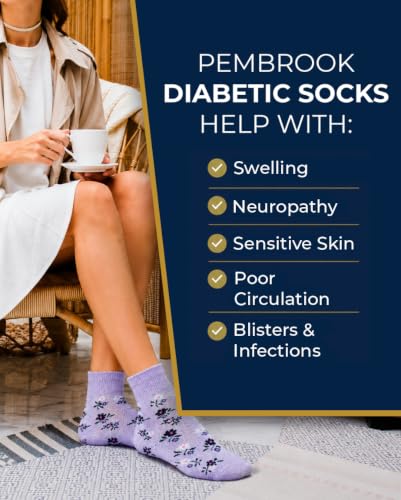 Image of Pembrook Ankle Diabetic Socks for Women & Men | 6 Pairs | Wide Non Binding Socks Quarter Length | Edema Neuropathy Socks