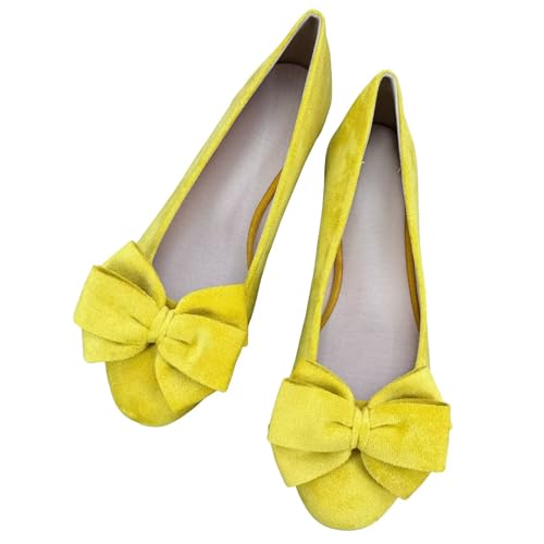 SAILING LU Womens Bowknot Round Toe Ballet Flats Suede Dressy Work Shoes for Women Casual Slip-ons