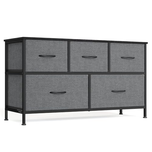 Image of SONGMICS BELLAH Collection - Dresser for Bedroom, Chest of Drawers, Storage Organizer Unit, Closet, Entryway, Steel, 5 Drawers, Modern, Slate Gray ULGS322GN02S