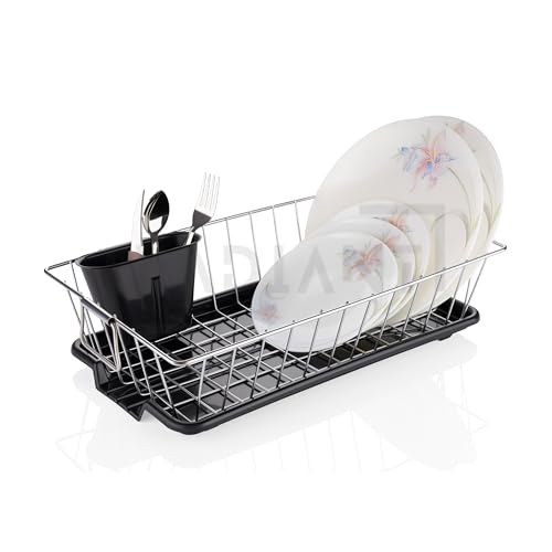 Image of RADIANT Basket Drainer & Dish Drainer Basket for Kitchen /Utensil Stand for Kitchen /Dish Drying Rack with Drainer /Bartan Stand /Dish Rack (17 x 9 Inches - Black)
