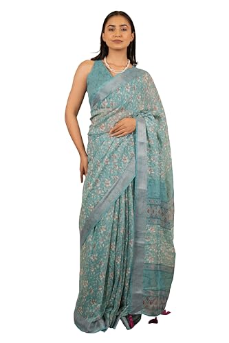 Image of MIRCHI FASHION Saree for Woman Cotton Blend Printed | Traditional Ethnic Sari for Ceremonial Use and Farewell with Blouse Piece