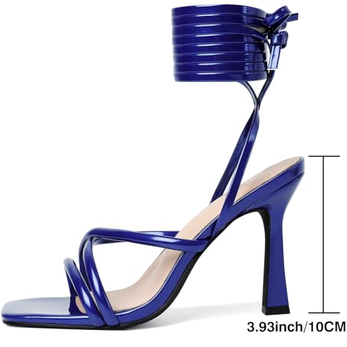 Image of Mostrin Womens Sandals Strappy Heels for Women Lace Up Square Open Toe Heels Tie Up High Heeled Sandals for Prom, Party, Daily Wear