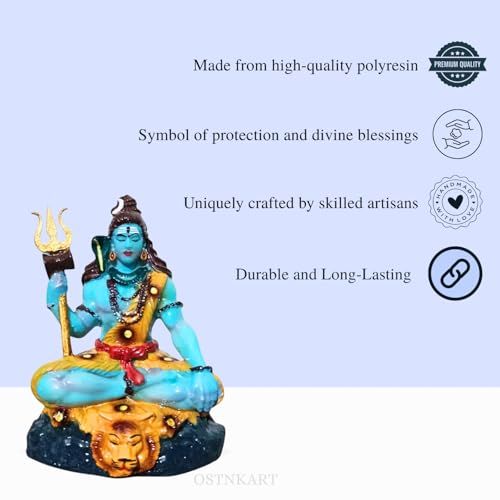 Image of Shiva Statue for Car Dashboard & Home Decor | 3.5 Inch Resin Shiv Ji Idol for Pooja Room, Living Room, Office, Spiritual Showpiece & Gift (7x5x9 cm)
