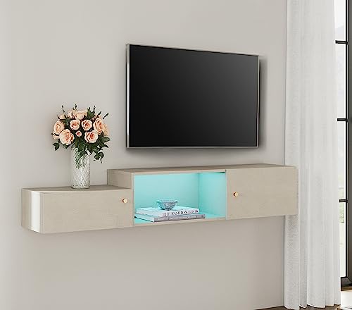 FITUEYES Floating TV Stand with 16 Light, Wall Mounted TV Shelf with Door Media Console Entertainment Center Under TV Floating Cabinet Desk Storage Hutch for Home and Office,59'' FITUEYES Floating TV Stand with 16 Light, Wall Mounted TV Shelf with Door Media Console Entertainment Center Under TV Floating Cabinet Desk Storage Hutch for Home and Office,59''
