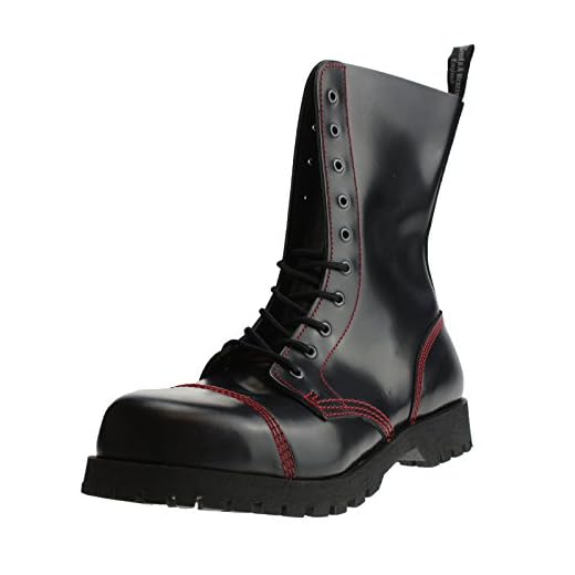 Boots & Braces - 10 Loch schwarz mit roter Naht, Stiefel Rangers Größe 39 (UK5)