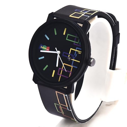 Image of Multicolor Designer Geomatric Theme Silicone Strap and Dial Wrist Watch - Geo-107