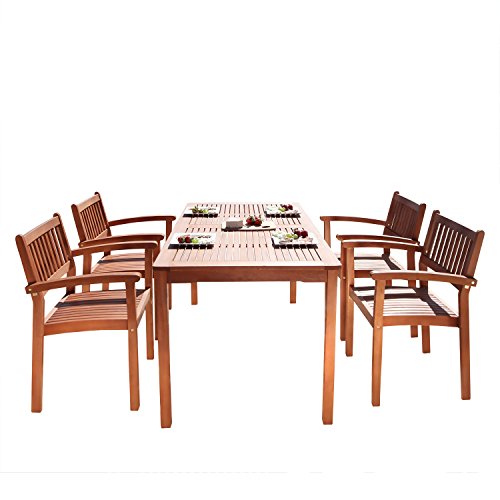 Vifah Malibu Outdoor 5-Piece Wood Patio Dining Set With Stacking Chairs #TOP1