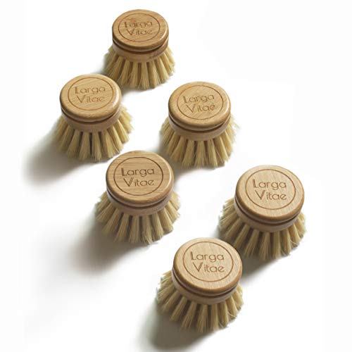 Image of 6 pcs Wooden Dish Brush Replacement Heads Made of Renewable Bamboo Wood and Natural Bristle Fiber, Durable, Long Lasting (Tampico Fiber)