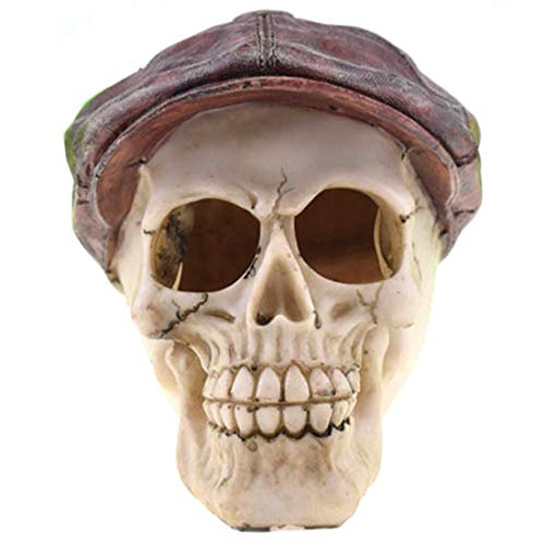 JNKET Resin Skull Head Wear A Hat Skeleton Head Statues Halloween Human Skull Head Figurines