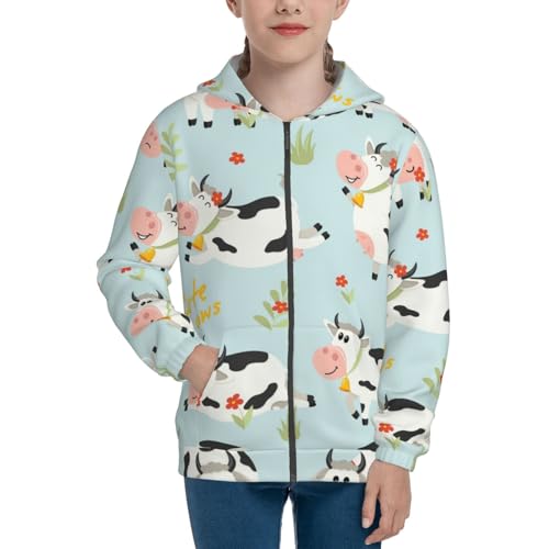 Cute Cows Kids Pullover Hoodies Boys Zip Up Sweatshirts Girls Athletic Clothes with Pocket3
