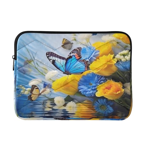 Funda para portátil 13-14 pulgadas flores azules y amarillas miniatura 1