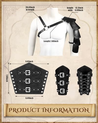 Panitay 8 Pcs Men's Renaissance Costume Set Medieval Viking Shirt Pant Belt Cape Bracer Sword Bag