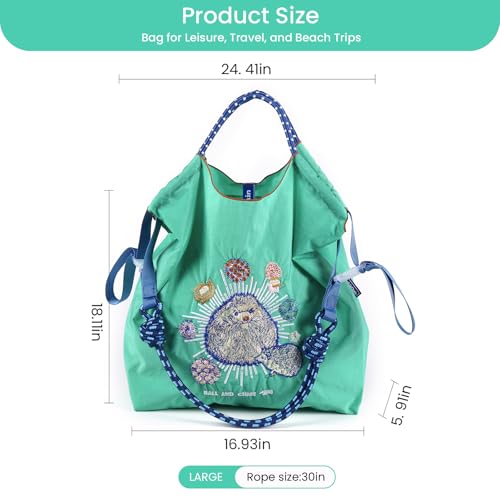 Image of Ball&Chain Stylish Embroidered Nylon Tote Bag for Women - Perfect for Shopping,Travel, Beach, and Ideal Birthday Gift! (Blue, Large)