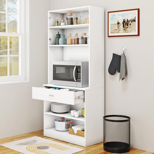 Image of VIKI Furniture | Kitchen Cabinet - Drawer with Doors & Open Shelves, Organizer for Kitchen, Bedroom, Hallway & Living Room (Frosty White - 40D x 80W x 180H cm) | 1 Year Warranty
