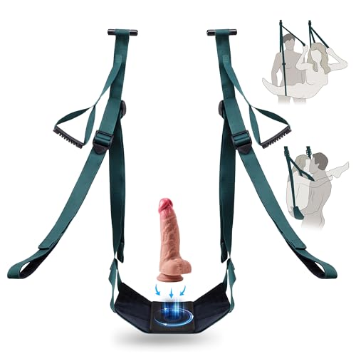 BDSM Door Sex Toys Sex Swing Bondage Slave Leather Soft Plush Sex Slings with Silicone Strap on Dildo Leg Restraints Spreader Adult Toys for Couple