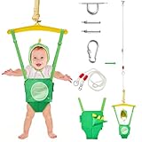 FUNLIO Baby Jumper with a Ceiling Hook for 6-24 Months, Baby Door Jumper for Indoor/Outdoor Play, Jumper Doorway with Adjustable Chain, Easy to Assemble & Store (with a Ceiling Hook) - Green Dinosaur