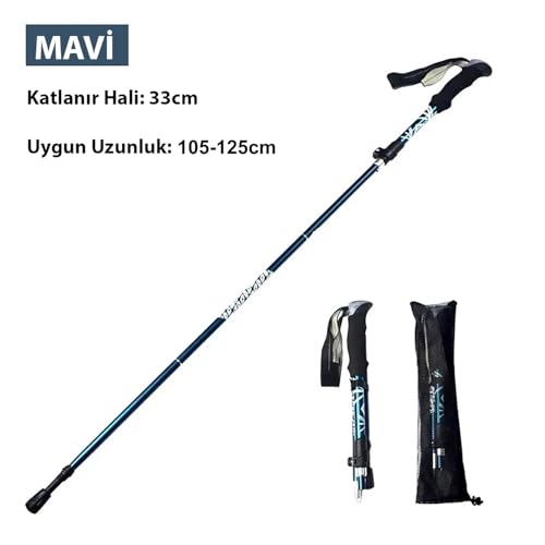 HyMark Trekking Hafif Katlanabilir 105-125cm Dağcı Doğa Kamp Yürüyüş Tırmanma Batonu