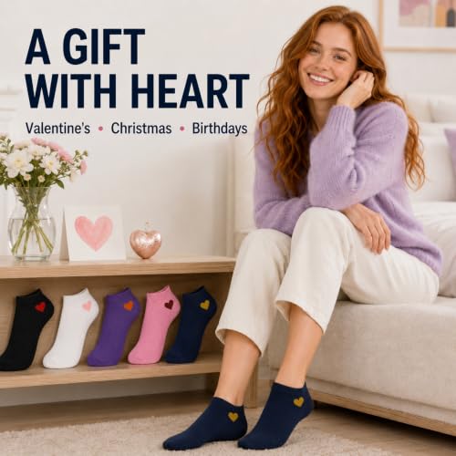 Image of KONY Women's Cotton Ankle Socks, Fun Novelty Patterns, 5 Pairs | 86% cotton, low cut fit, colorful designs, stocking stuffer, birthday gift, Christmas gift, women & teen girls, size 5-10