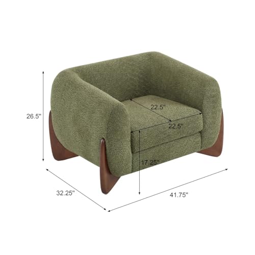 Image of Upholstered 3 Seater Sofa Three Seater Sofa with Wooden Legs for Living Room Hotels & Offices (One Seater Boucle Green)