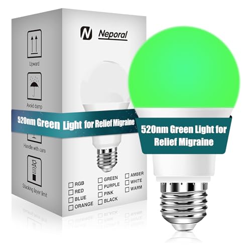 Neporal Migraine Relief LED Light Bulb Full Spectrum Light with 520nm Narrow Band Non-Drug Support for Headache Anxiety Tension Relief 9W 60 Watt Equivalent E26/E27 1PK