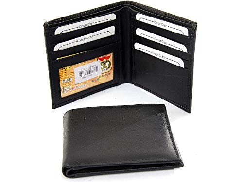 Men's Leather Bifold Double Bill 8 Credit Card Wallet 4 1/2x4 1/2 inches