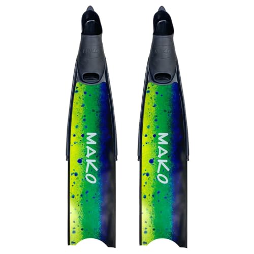 MAKO Pro Fiberglass Freedive Fins – Long Blade Freediving Fins with Interchangeable Blades – Lightweight, Powerful, and Hydrodynamic – Size 12-13 – Pro Mahi (Special Edition) – Medium