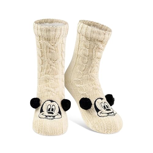 United Labels Disney Mickey Mouse Kuschelsocken für Damen, Weiß, OneSize 38-43, flauschige Stoppersocken mit Sherpa Futter, warme Socken, Hüttensocken