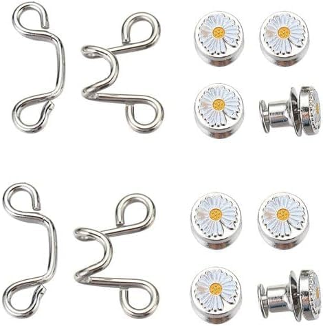 Cazuela White Daisy Pant Waist Tightener, Adjustable Waist Buckle Set, Extra Button for Jeans to Make Tighter, Button Adjuster for Pants, Jeans, Skirts, Sleeves Fasteners (4)