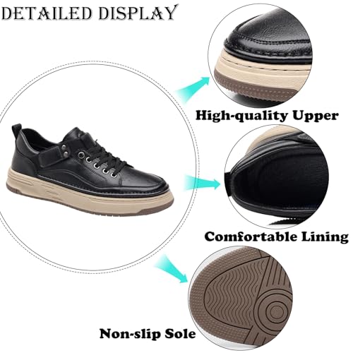 Men's Genuine Leather Round Toe Breathable Platform Fashion Sneakers Retro Comfortable Low Top Lace-Up Non-Slip Soft Sole Casual Walking Shoes Dress Daily Flat Skate Shoes3