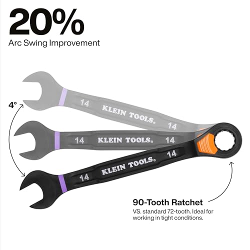Image of KLEIN TOOLS 69508M Metric Ratcheting Combination Wrench Set, 8-Piece, Slide-Lock 90-Tooth Ratchet, I-Beam Handle, Color-Coded Size Markings, Roll Pouch Storage