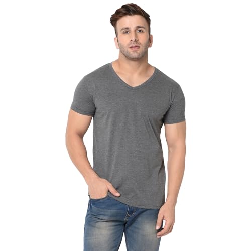 Image of JANGOBOY Men's V Neck Half Sleeve Cotton Blend T-Shirt (Pack of 1)